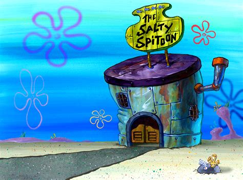 The Salty Spitoon is a restuarant and bar for tough fish. It appears in and is a major plot point of the episode "No Weenies Allowed" and also appears in the video games SpongeBob's Truth or Square and The Yellow Avenger. Its location is near Goo Lagoon and is across the street from Weenie Hut Jr's and Super Weenie Hut Jr's. Outside, there is a bouncer named Reg, who gets to determine whether ... 